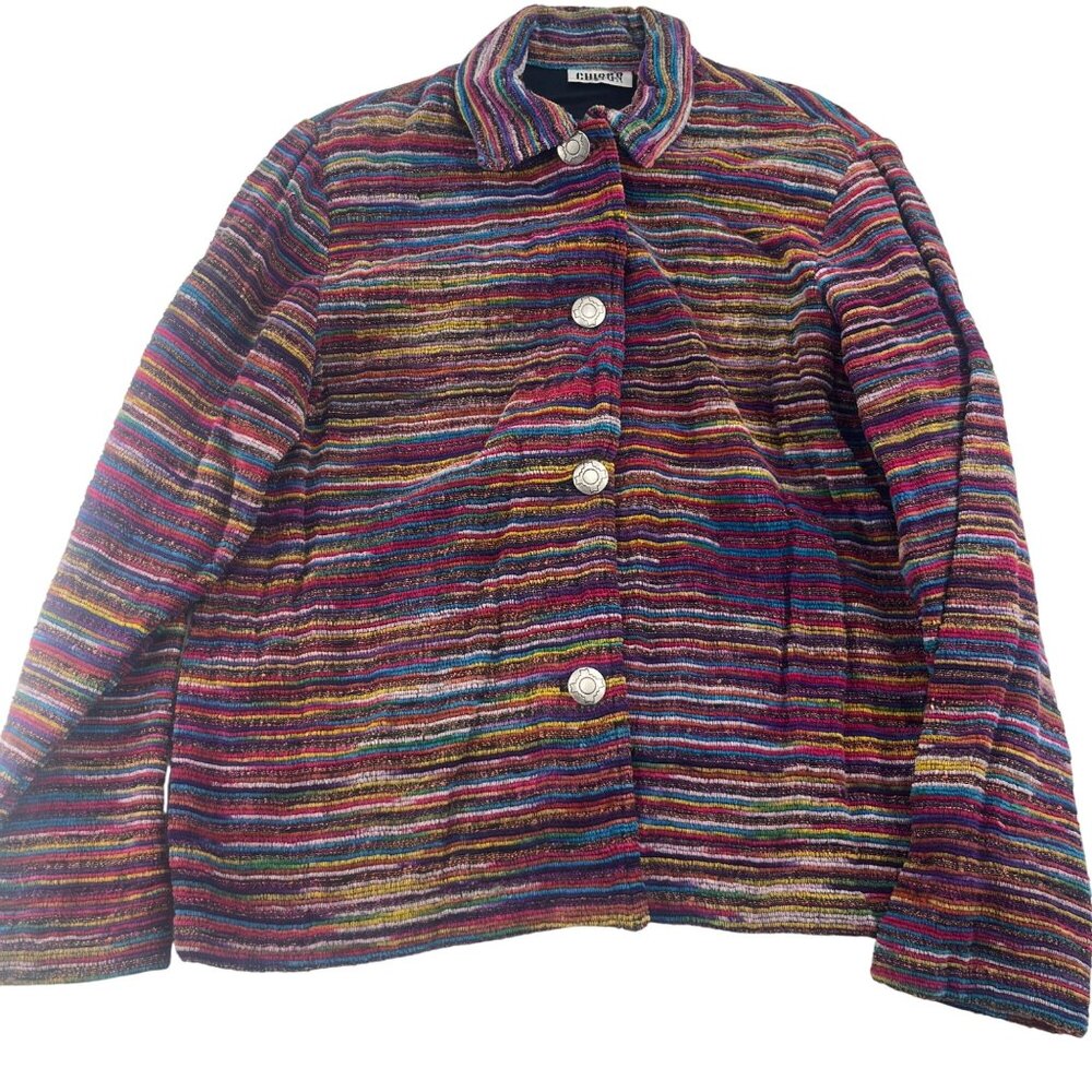 Chicos Design Multicolor Striped Jacket Size Small‎ Chico's size 0 Tapestry